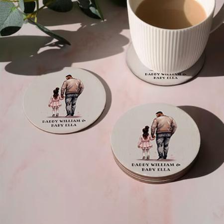 Father and Daughter Cartoon Design Customized Photo Printed Circle Tea & Coffee Coasters