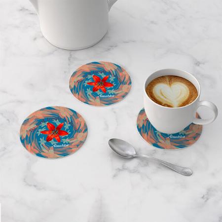Flower Design Customized Photo Printed Circle Tea & Coffee Coasters