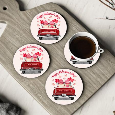 Valentine Vintage Red Truck Love Customized Photo Printed Circle Tea & Coffee Coasters