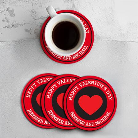 Happy Valentine's Day Red Heart Design Customized Photo Printed Circle Tea & Coffee Coasters