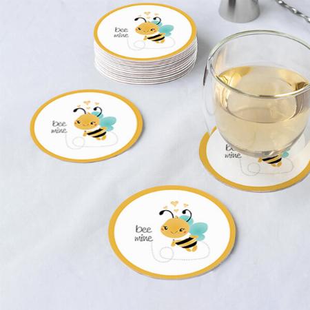 Bee Mine Yellow Black Bumblebee Customized Photo Printed Circle Tea & Coffee Coasters