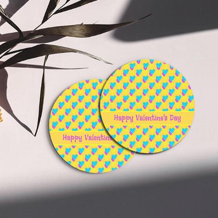 Colorful Happy Vanentine's Day Heart Design Customized Photo Printed Circle Tea & Coffee Coasters
