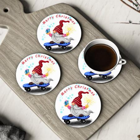 Christmas Santa Claus Skater Customized Photo Printed Circle Tea & Coffee Coasters
