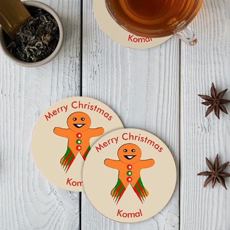 Christmas Party Gingerbread Man Customized Photo Printed Circle Tea & Coffee Coasters