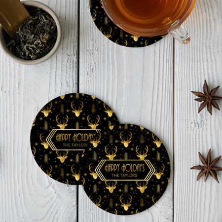 Gold Deer Antlers Arrows Pattern Customized Photo Printed Circle Tea & Coffee Coasters
