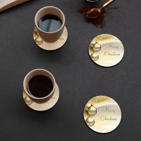 Gold Christmas Balls Customized Photo Printed Circle Tea & Coffee Coasters
