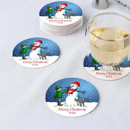 Christmas Snowman Design Customized Photo Printed Circle Tea & Coffee Coasters