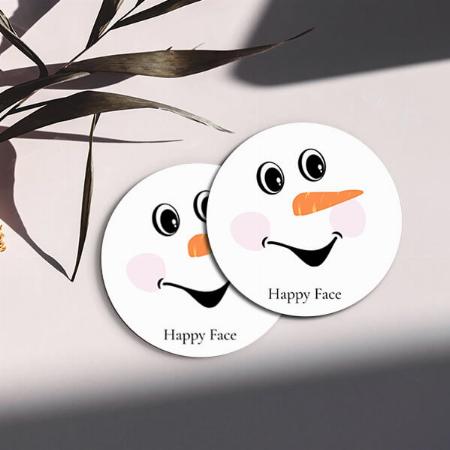 Modern Cute Smiling Snowman face Customized Photo Printed Circle Tea & Coffee Coasters
