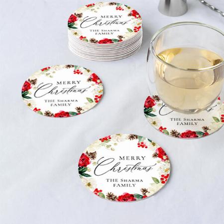 Red Floral Design Customized Photo Printed Circle Tea & Coffee Coasters