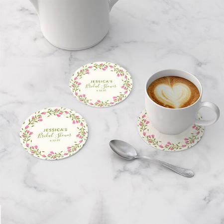 Rustic Pink Garden Flowers Bridal Shower Customized Photo Printed Circle Tea & Coffee Coasters