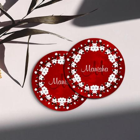 Red And White Floral Customized Photo Printed Circle Tea & Coffee Coasters