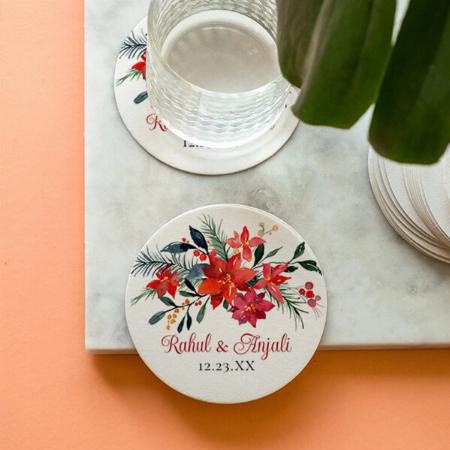 Red Poinsettia Elegant Floral Design Customized Photo Printed Circle Tea & Coffee Coasters