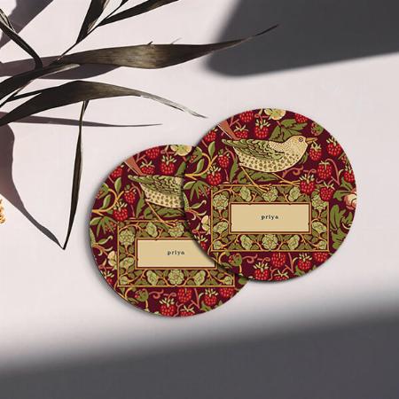 Morris Strawberry Pattern Design Customized Photo Printed Circle Tea & Coffee Coasters