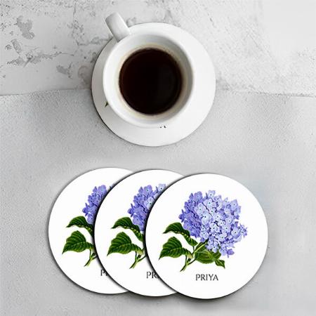 Purple Flower Design Customized Photo Printed Circle Tea & Coffee Coasters