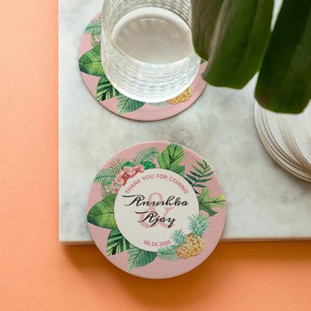 Tropical Watercolor Pineapple Orchid Customized Photo Printed Circle Tea & Coffee Coasters