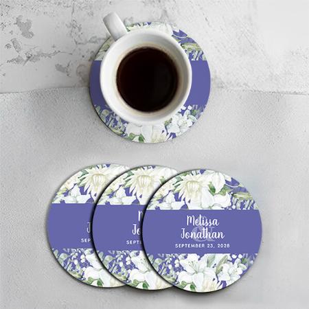 Watercolor Floral White Flowers Design Customized Photo Printed Circle Tea & Coffee Coasters