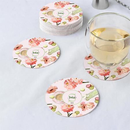 Trendy Shabby Chic Peonies and Macarons Pattern Customized Photo Printed Circle Tea & Coffee Coasters