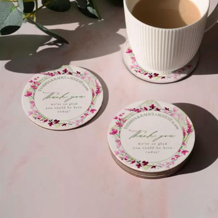 Watercolor Wildflowe Design Customized Photo Printed Circle Tea & Coffee Coasters
