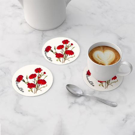 Elegant Vintage Floral Red Carnation Customized Photo Printed Circle Tea & Coffee Coasters