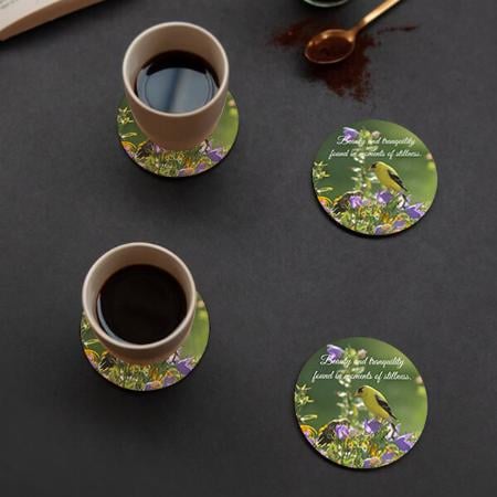 Goldfinch on a Harebell Flower Customized Photo Printed Circle Tea & Coffee Coasters