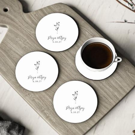 White Black Simple Floral Design Customized Photo Printed Circle Tea & Coffee Coasters