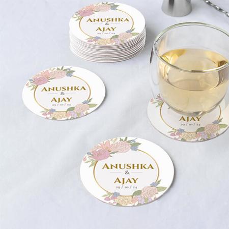 Wedding Elegant Peony Lily Rose Customized Photo Printed Circle Tea & Coffee Coasters