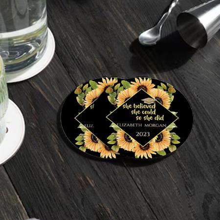 Sunflowers Glitter Graduate Cap Customized Photo Printed Circle Tea & Coffee Coasters