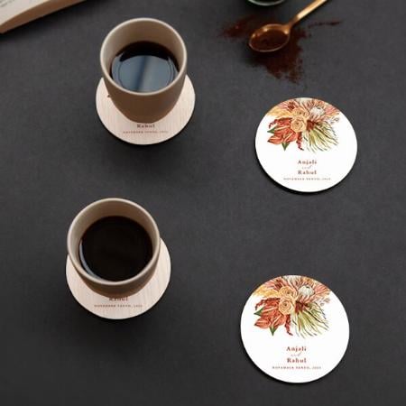 Floral Pampas Grass Design Customized Photo Printed Circle Tea & Coffee Coasters