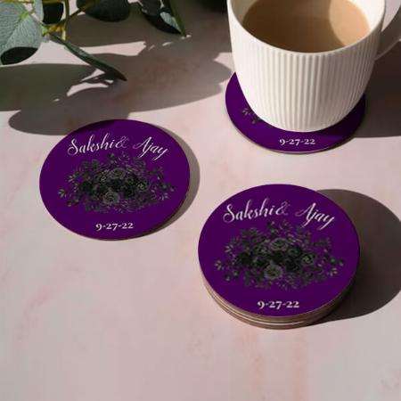 Purple and Black Rose Customized Photo Printed Circle Tea & Coffee Coasters
