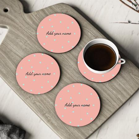 Pink Bue Polka Dots Abstract Customized Photo Printed Circle Tea & Coffee Coasters