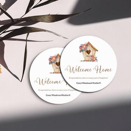 Welcome Home Design Customized Photo Printed Circle Tea & Coffee Coasters