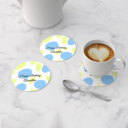 Happy Birthday Watercolor Design Customized Photo Printed Circle Tea & Coffee Coasters