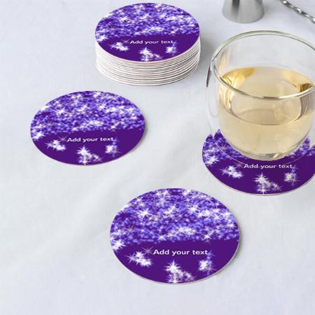 Simple Purple Glitter Sparkle Stars Customized Photo Printed Circle Tea & Coffee Coasters