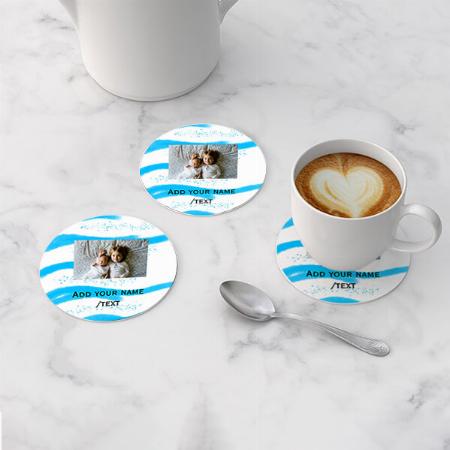 Blue Sparkle Glitter Customized Photo Printed Circle Tea & Coffee Coasters