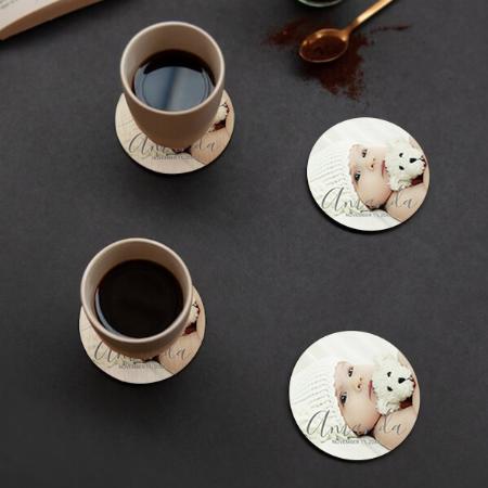 Modern Photo With Text Customized Photo Printed Circle Tea & Coffee Coasters