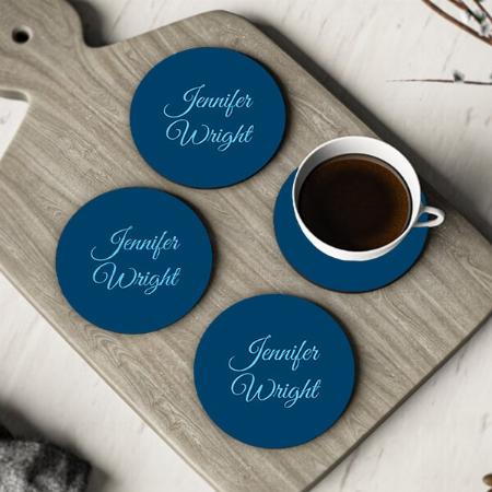 Classical Plain Indigo Blue Monogram Customized Photo Printed Circle Tea & Coffee Coasters