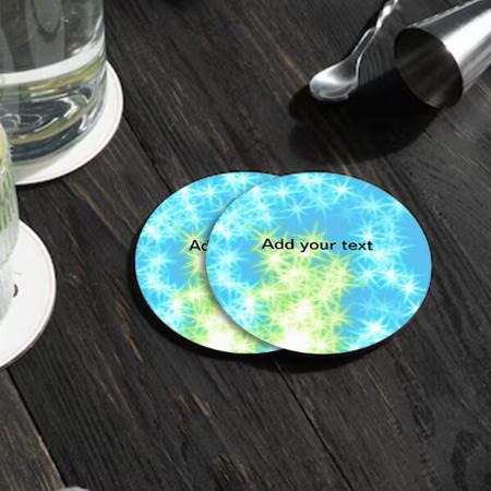Simple Sky Blue Glitt Sparkle Stars Customized Photo Printed Circle Tea & Coffee Coasters