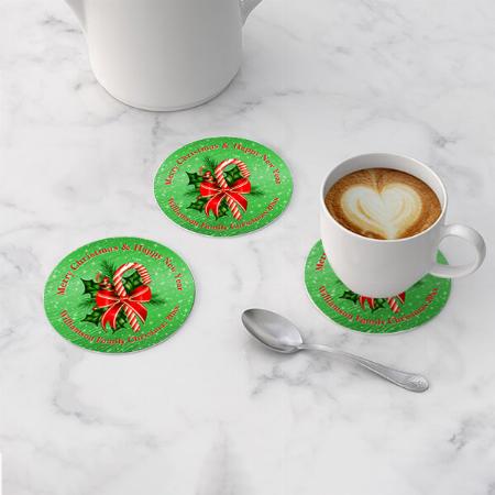 Red Green Christmas Customized Photo Printed Circle Tea & Coffee Coasters