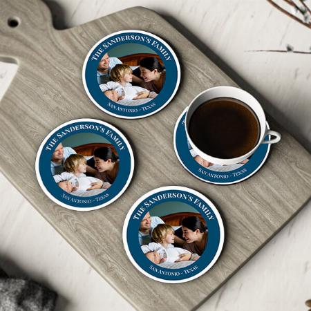 Photo in Blue Circle Customized Photo Printed Circle Tea & Coffee Coasters