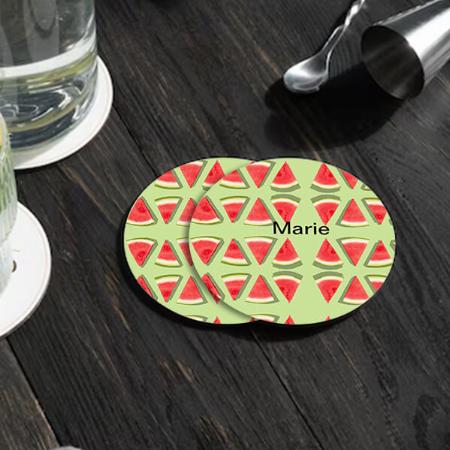 Simple Pink Watermelon Customized Photo Printed Circle Tea & Coffee Coasters