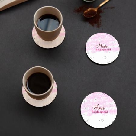 Simple Minimal  Pink Monogram Customized Photo Printed Circle Tea & Coffee Coasters