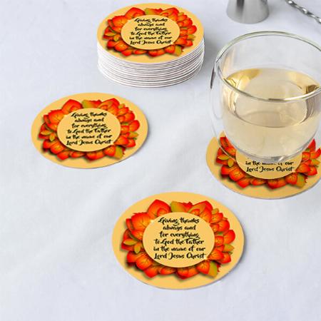 Quote Autumn Leaf Customized Photo Printed Circle Tea & Coffee Coasters
