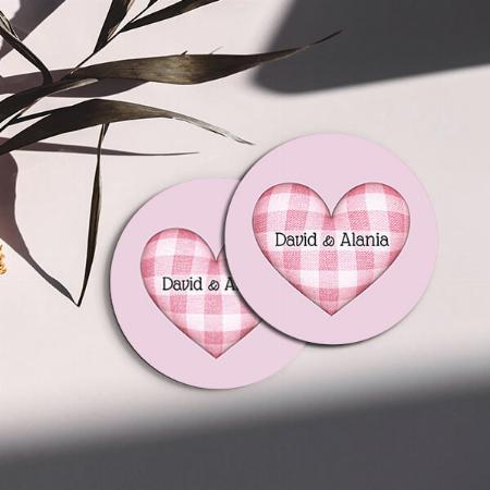 Plaid Pink Heart 3D Customized Photo Printed Circle Tea & Coffee Coasters