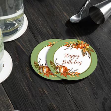 Bunny And Pumpkins Design Customized Photo Printed Circle Tea & Coffee Coasters