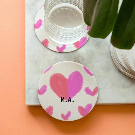 Simple Minimal Cutie Red Pink Heart Customized Photo Printed Circle Tea & Coffee Coasters