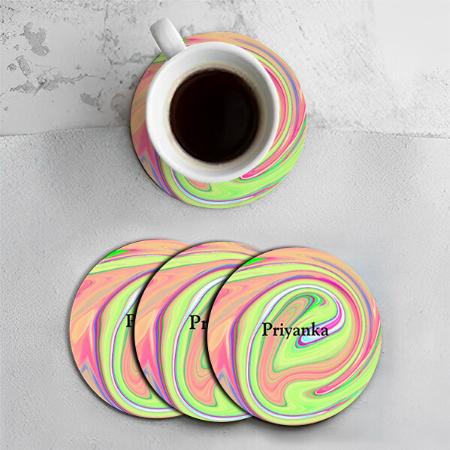 Simple Green Orange Watercolor Customized Photo Printed Circle Tea & Coffee Coasters