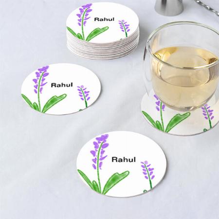 Purple Watercolor Lavender Floral Design Customized Photo Printed Circle Tea & Coffee Coasters