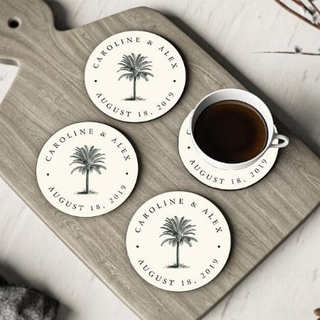 Havana Palm Design with Name Customized Photo Printed Circle Tea & Coffee Coasters