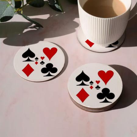 Playing Card Suit Design Customized Photo Printed Circle Tea & Coffee Coasters