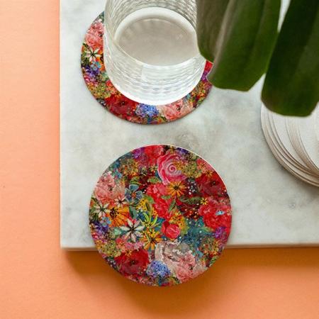 Bright Colourful Large Abstract Floral Pattern Customized Photo Printed Circle Tea & Coffee Coasters